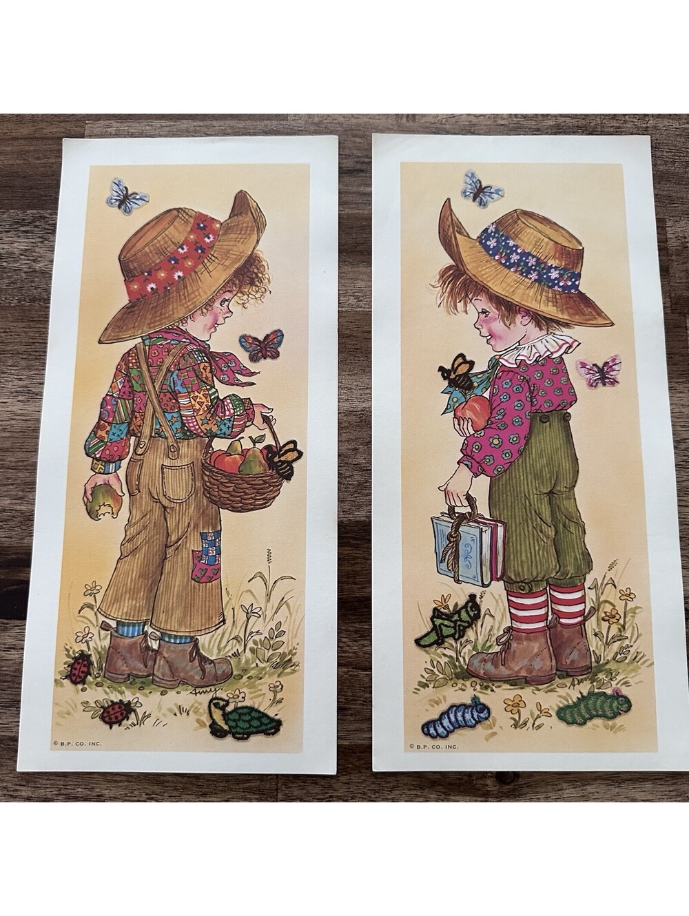 2 Vtg 1970 Holly Hobbie Boy Decoupage Ephemera Overalls Print 5”x 10.75” Amy